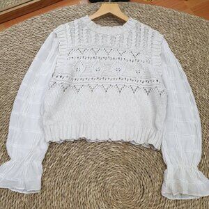 White Knit Vest with Sheer Sleeves